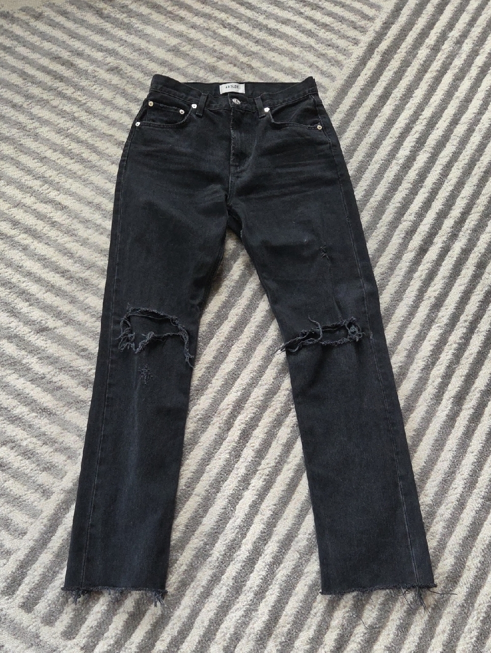 Agolde Cherie Black Straight-Leg Distressed Jeans